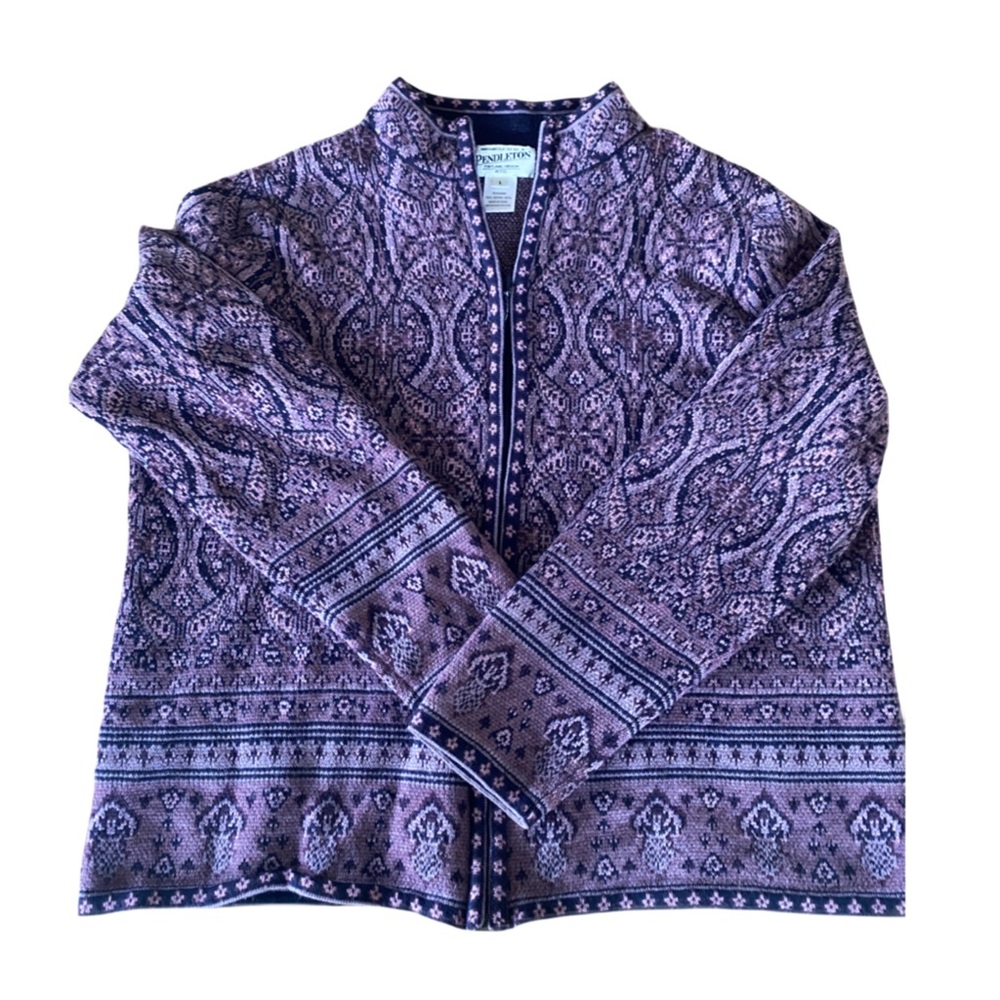 Pendleton Merino Wool Cardigan Purple patterned